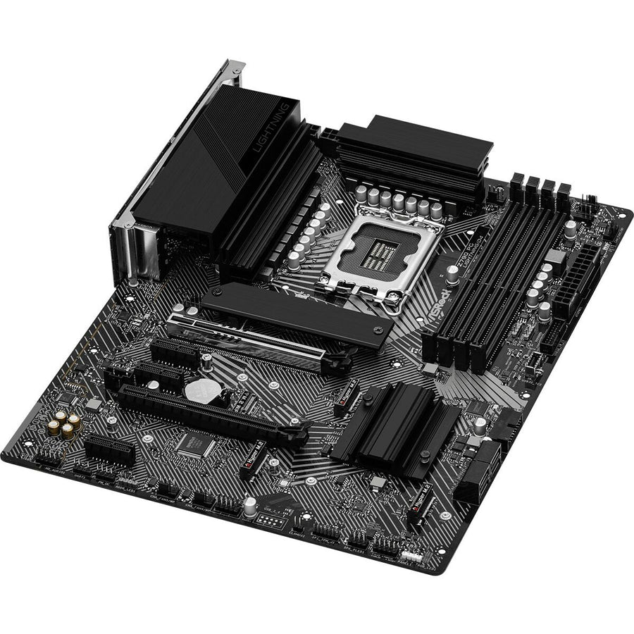 ASRock Z790 PG Lightning/D4 LGA 1700 motherboard for Intel Core i9, i7, i5, DDR4, Windows 11/10, 128GB RAM, RAID compatible.