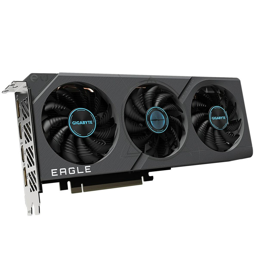 Gigabyte GV-N4060EAGLE OC-8GD GDDR6 graphics card with triple cooling fans, black, featuring HDMI, DisplayPort, and PCI Express 4.0 connectivity.