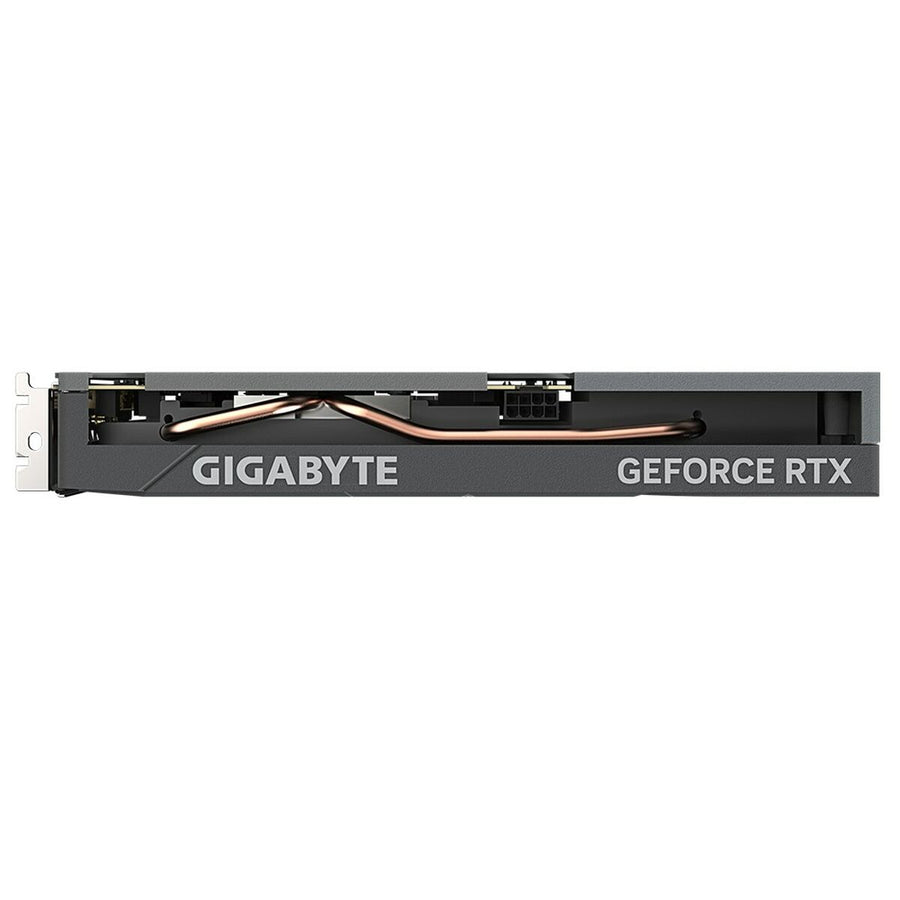 Side view of Gigabyte GV-N4060EAGLE OC-8GD GDDR6 graphics card showcasing GeForce RTX branding and connections