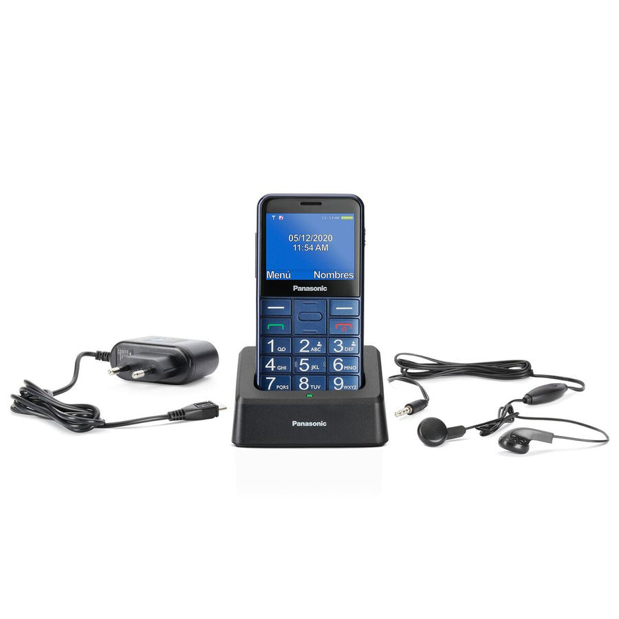 Panasonic KX-TU155EXCN blauwe mobiele telefoon voor bejaarden met oplaadstation, handsfree functie, 2,4