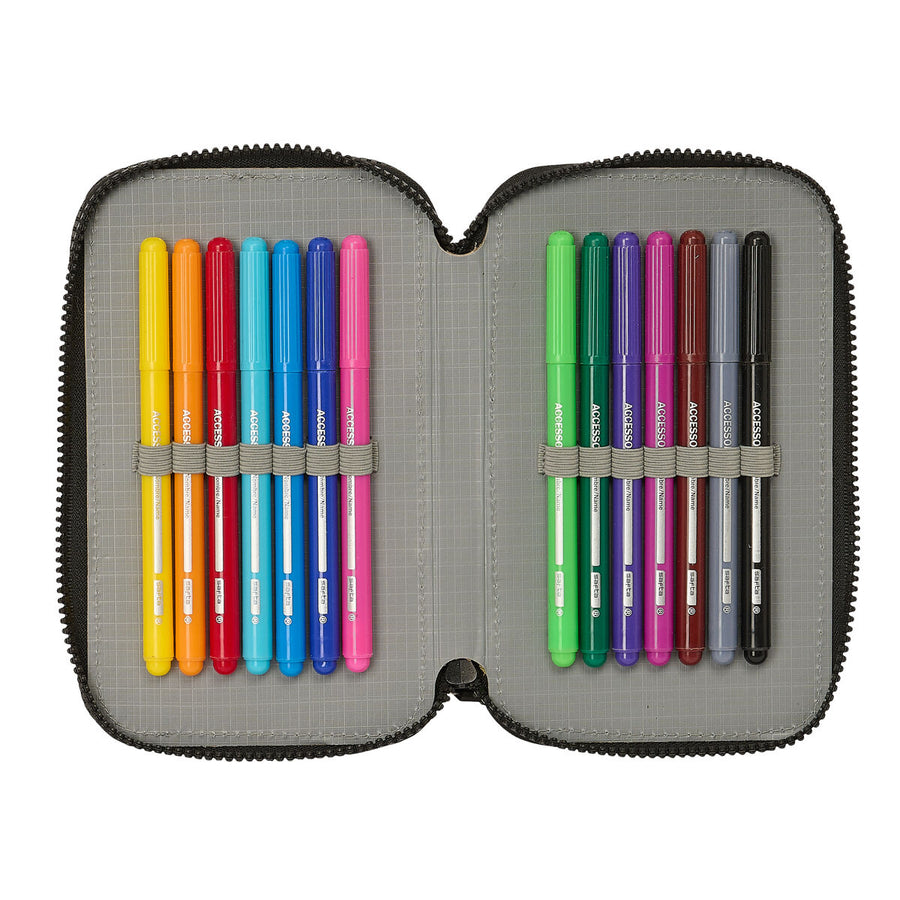 Schoolpennenzak Safta with 14 multicolored markers inside, black and white sport design, dimensions 12.5 x 19.5 x 5.5 cm